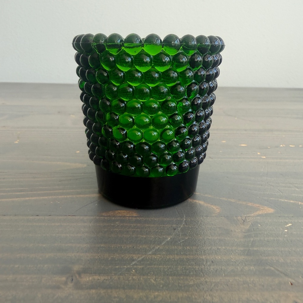 Vintage green glass votive candle holder